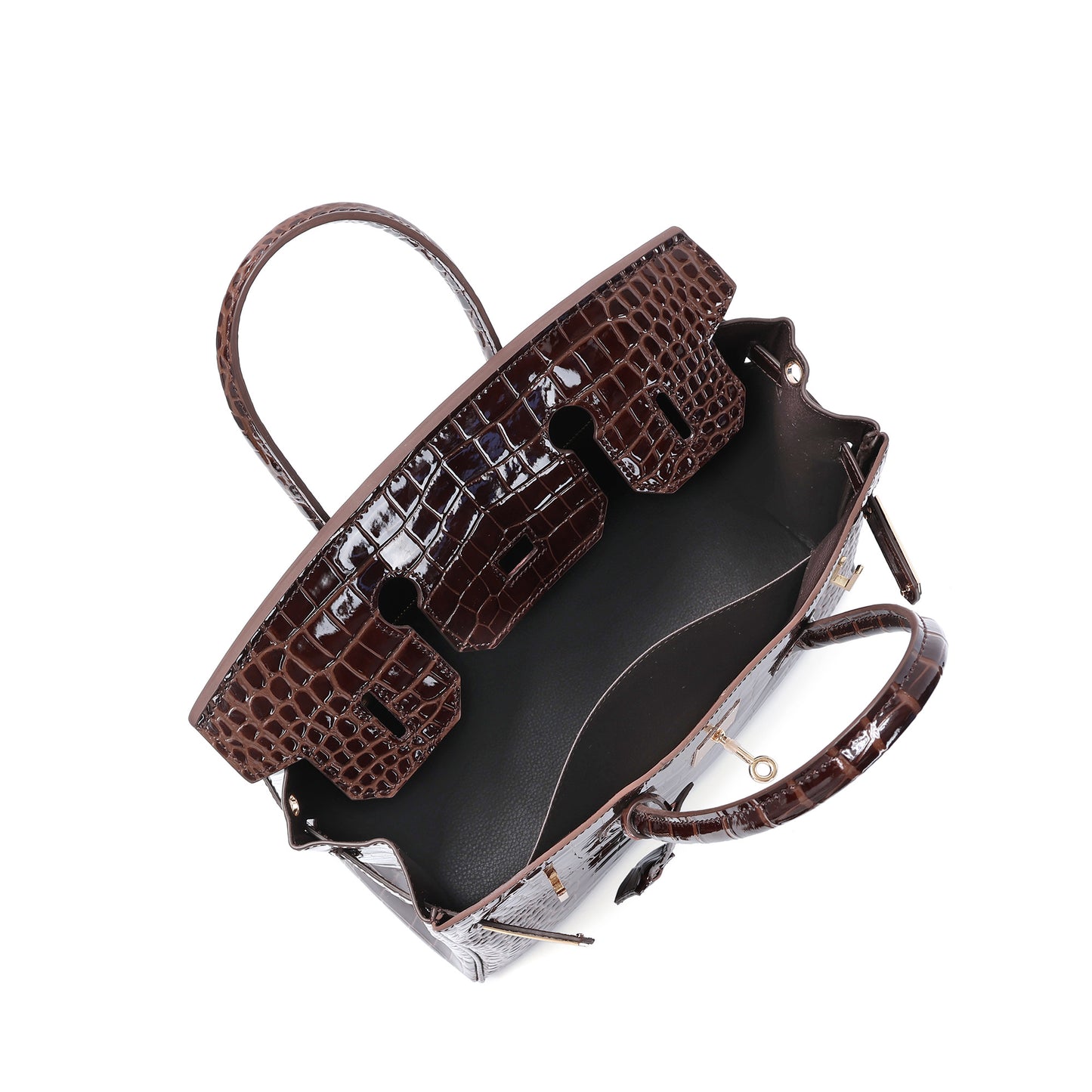 Crocodile-Embossed Leather Structured Handbag