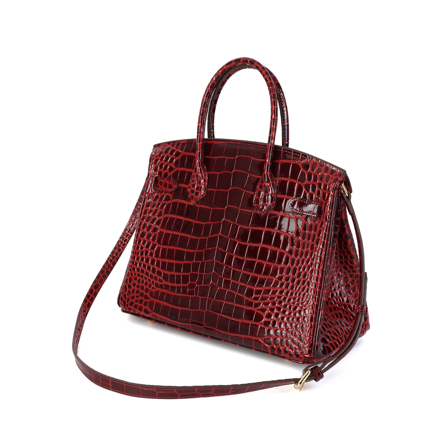 Crocodile-Embossed Leather Structured Handbag