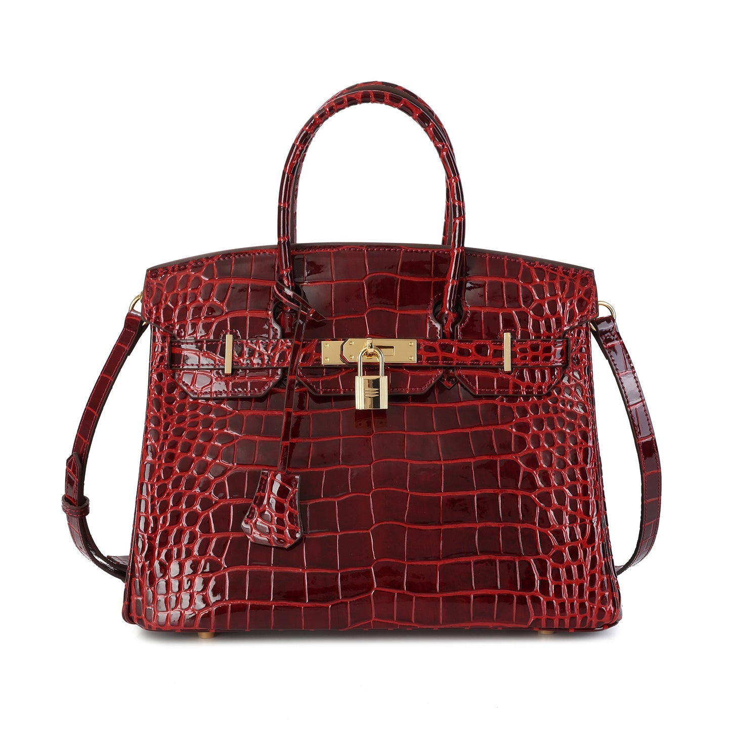 Crocodile-Embossed Leather Structured Handbag