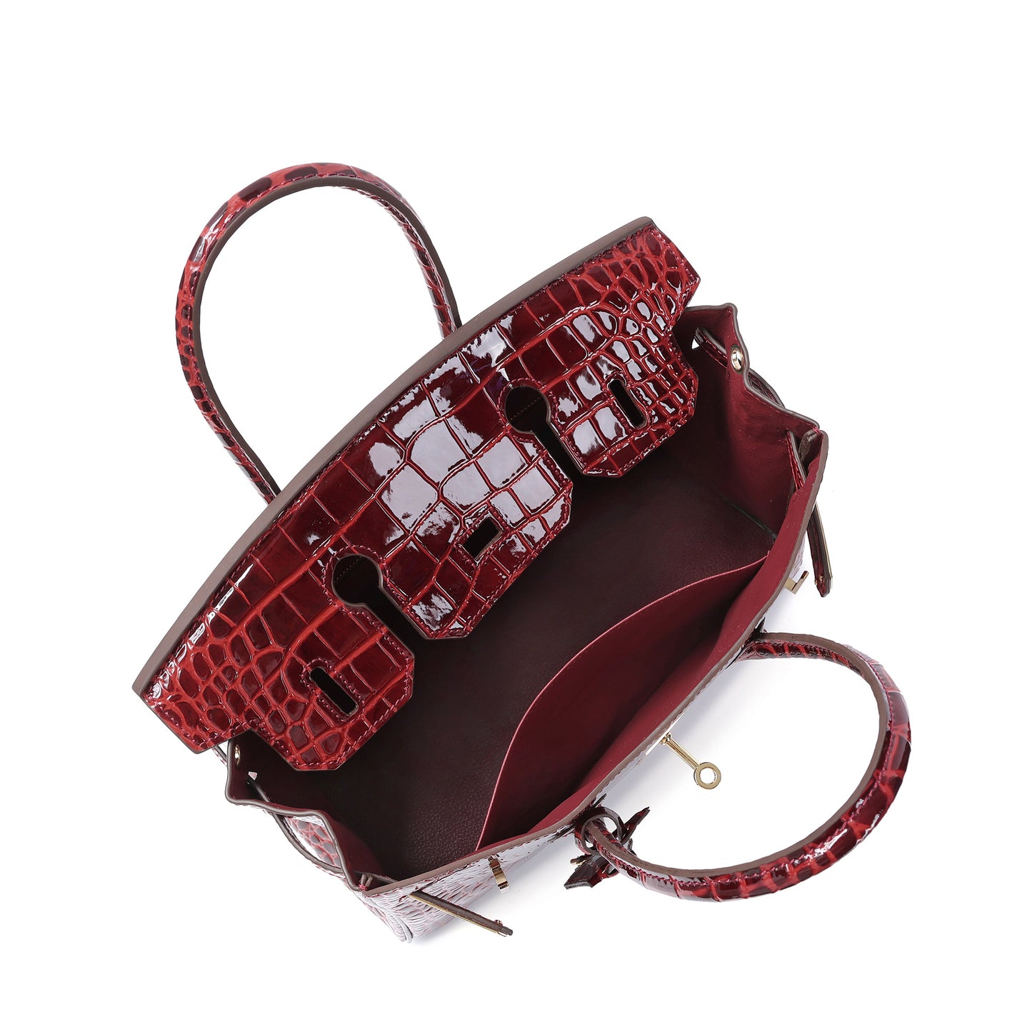 Crocodile-Embossed Leather Structured Handbag