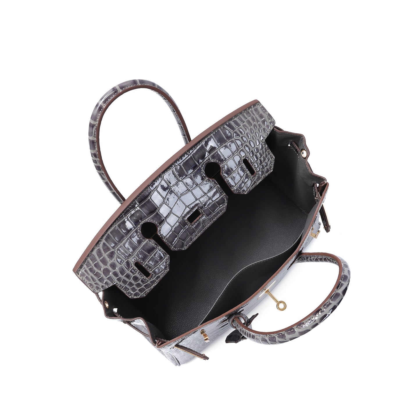 Crocodile-Embossed Leather Structured Handbag