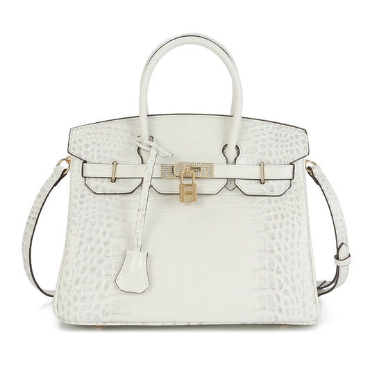 Crocodile-Embossed Leather Structured Handbag