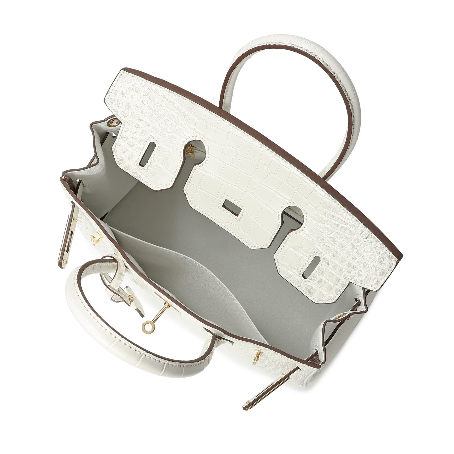 Crocodile-Embossed Leather Structured Handbag