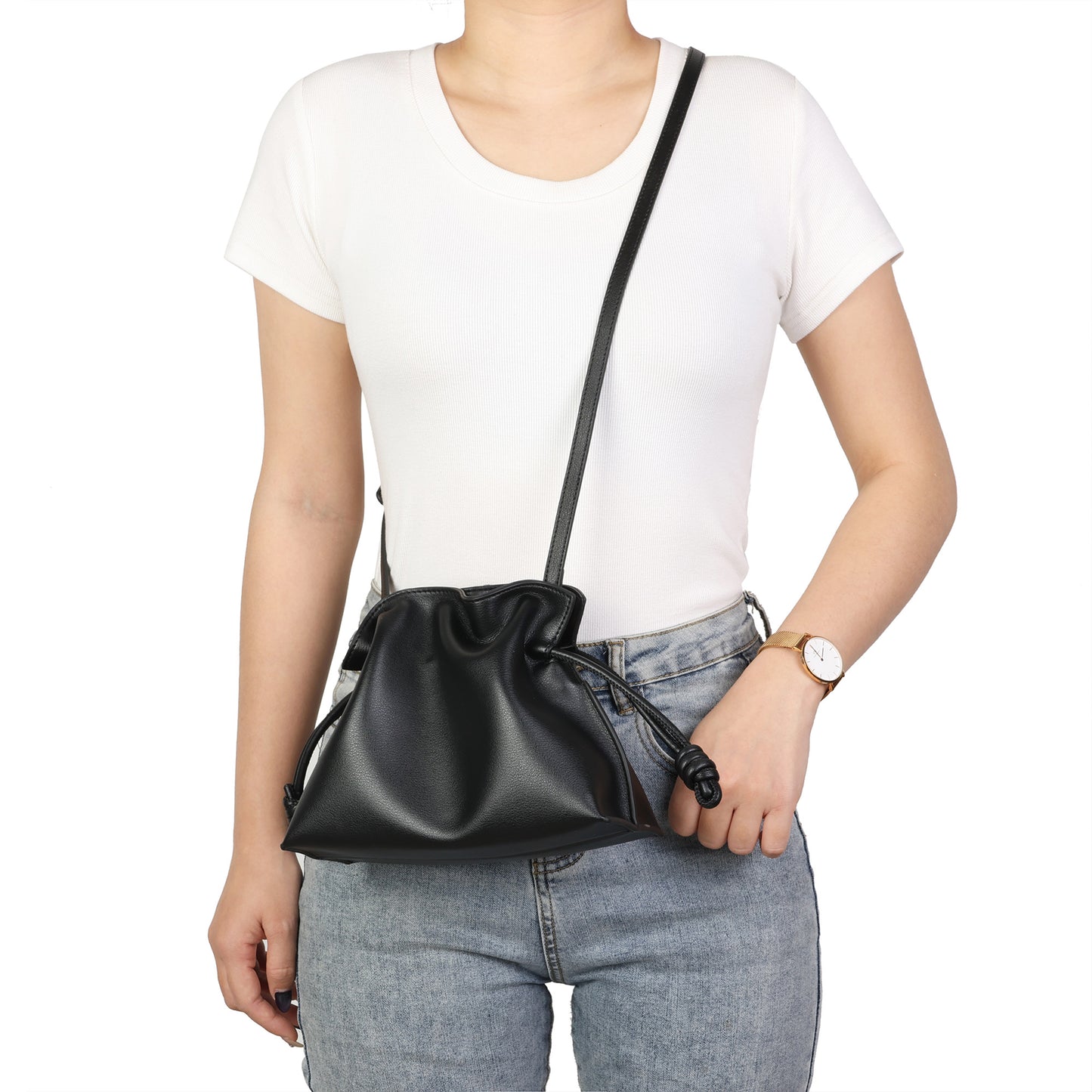 Soft Pleated Leather Top Handle & Crossbody Bag