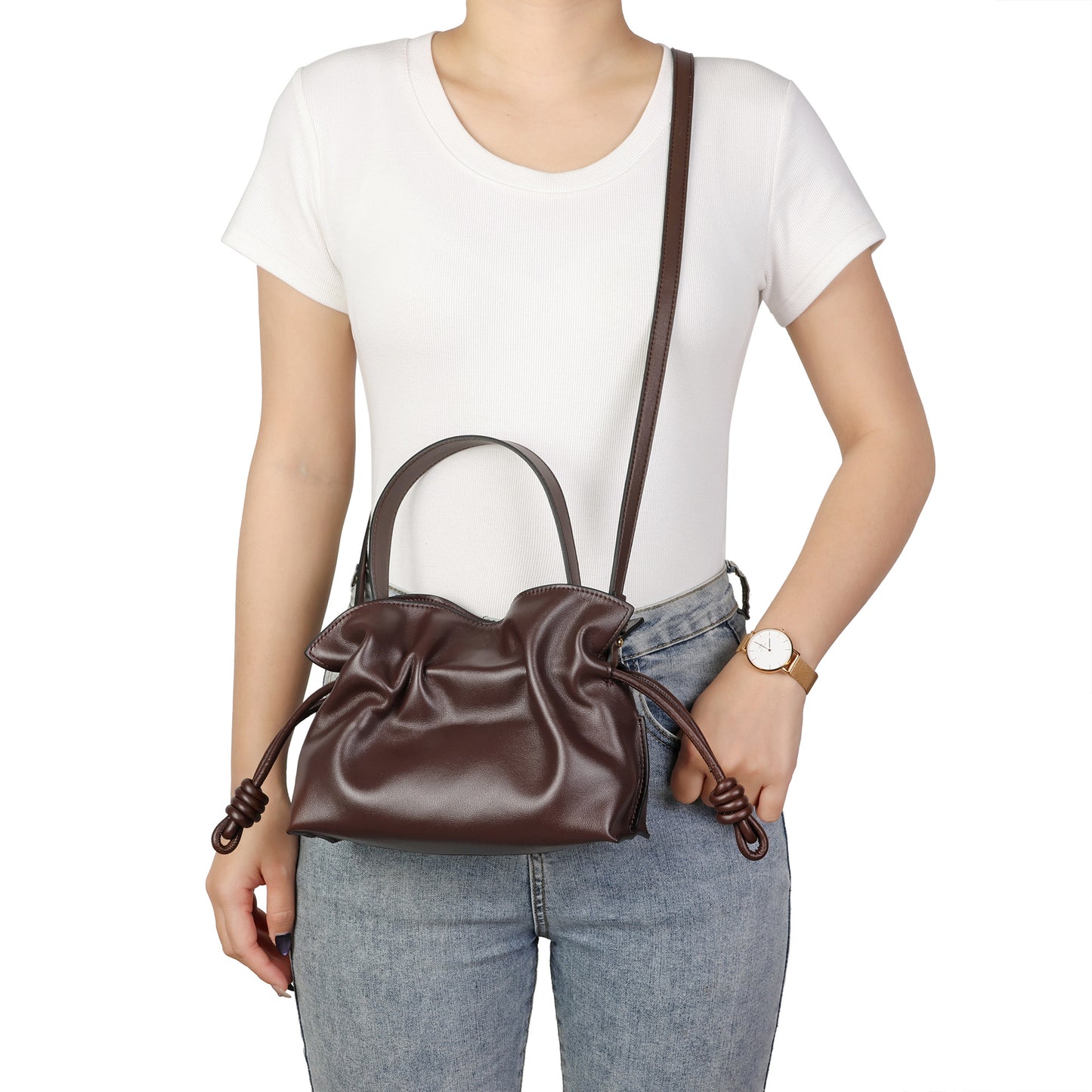 Soft Pleated Leather Top Handle & Crossbody Bag