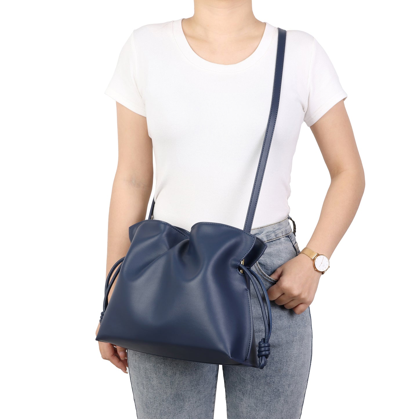 Soft Pleated Leather Top Handle & Crossbody Bag