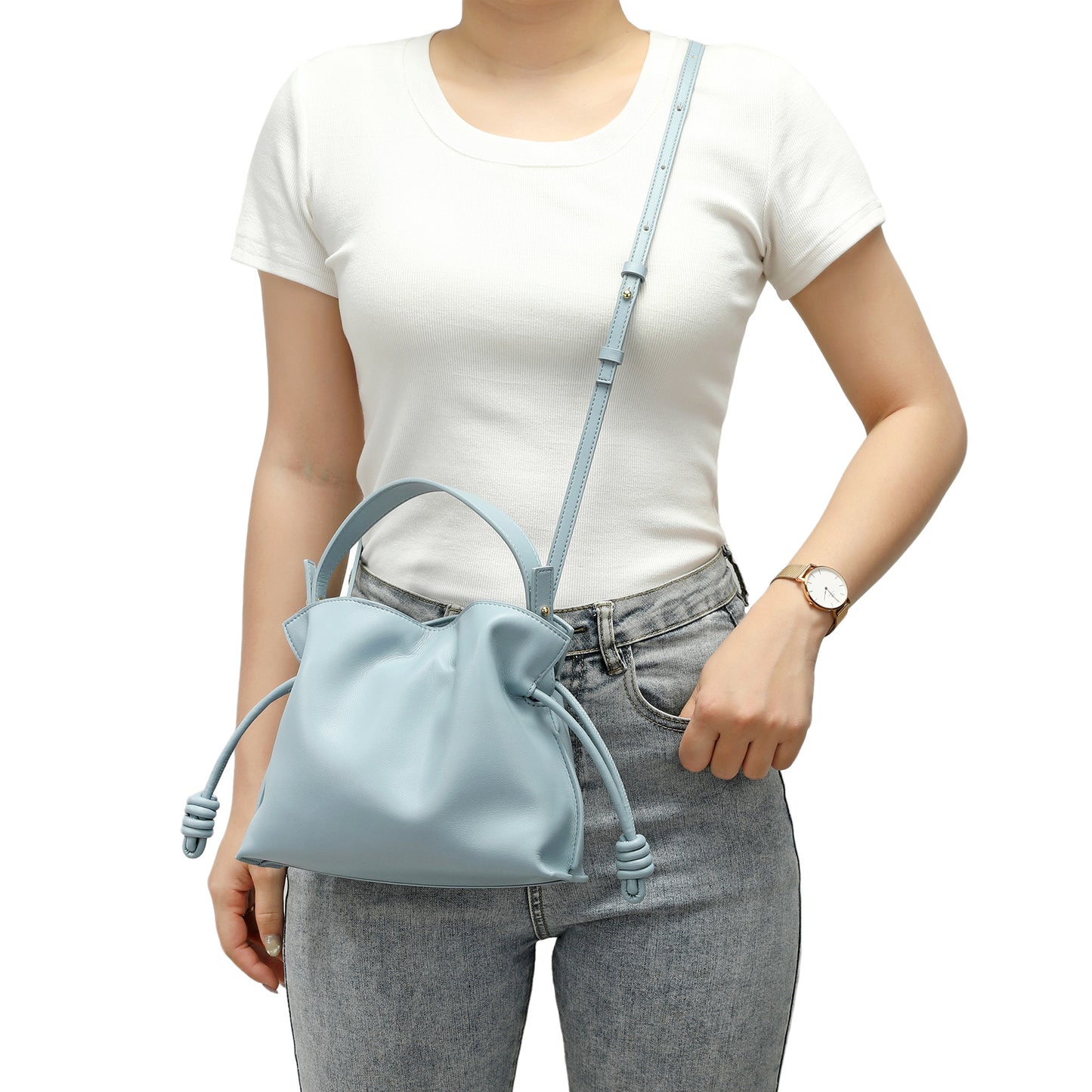 Soft Pleated Leather Top Handle & Crossbody Bag