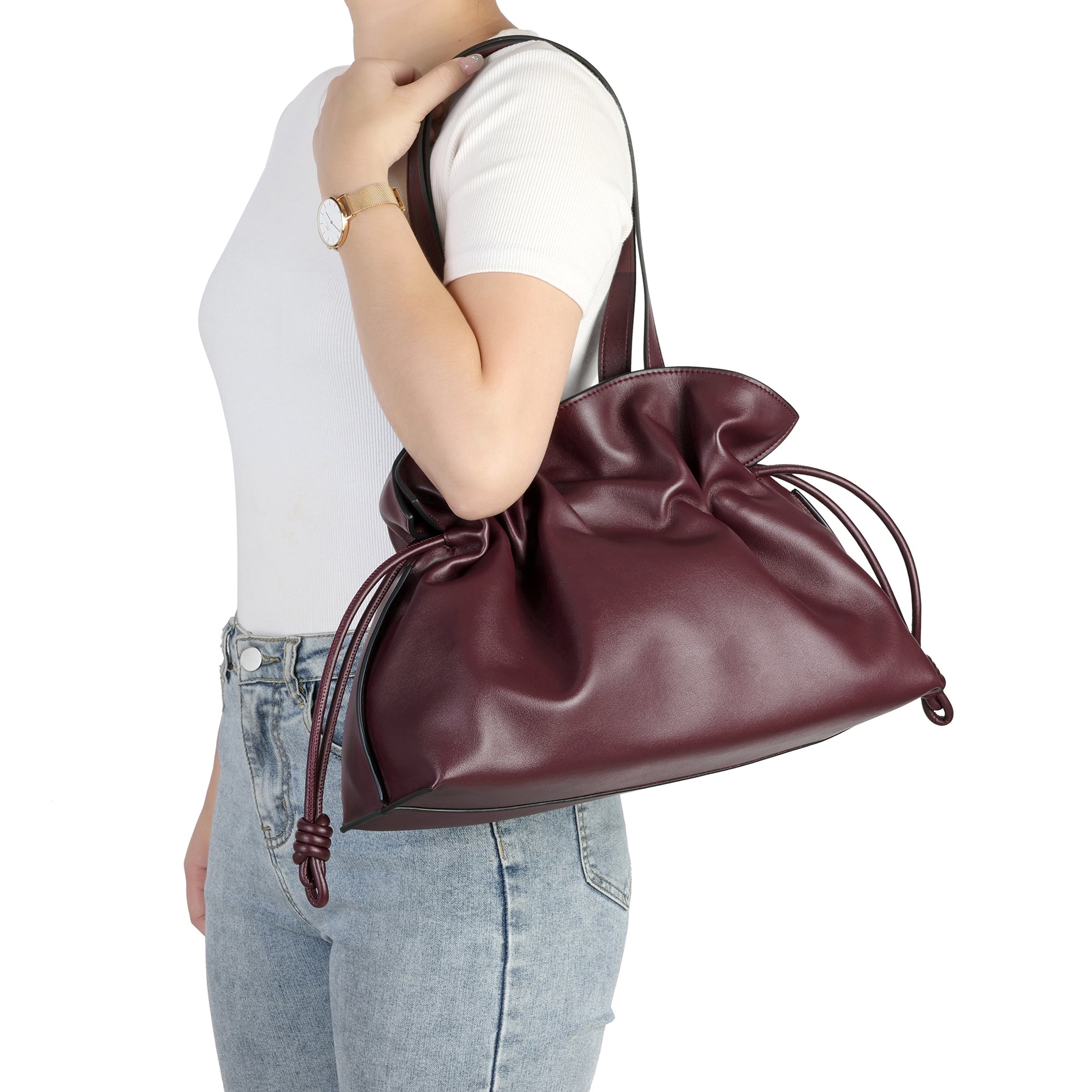 Elegant Knotted Leather Tote Bag – Tiffany & Fred Paris