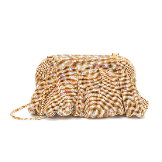 Crystal-Embellished Evening Clutch with Chain Strap