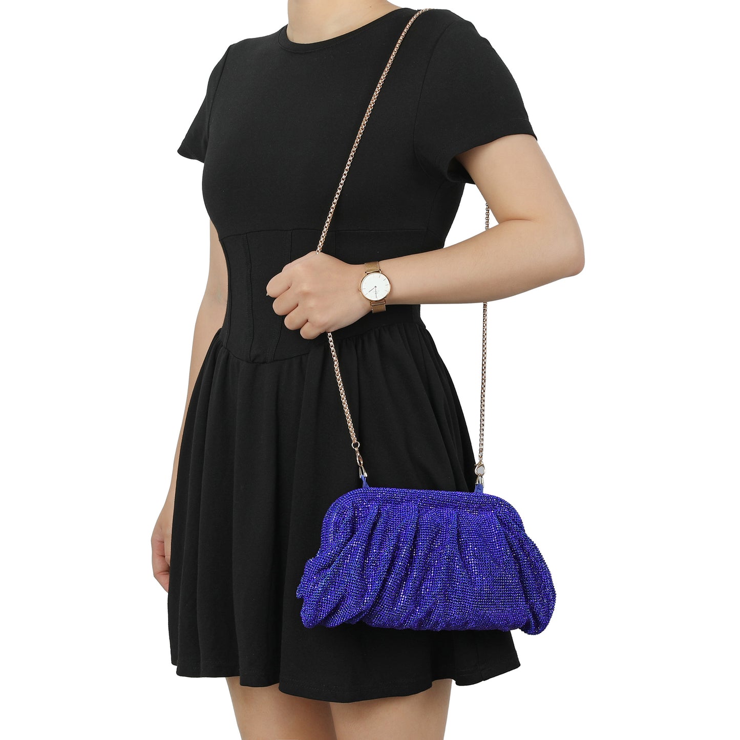 Crystal-Embellished Evening Clutch with Chain Strap