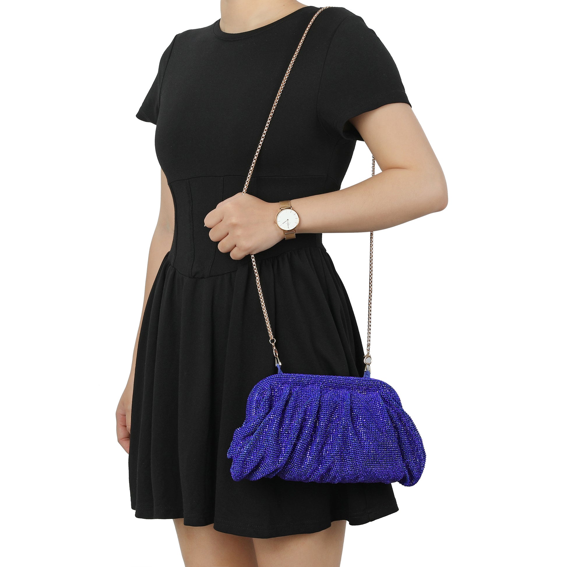 sachin and babi light blue dress Pleated and Diamond Evening Clutch Bag – BABARONI main image 1
