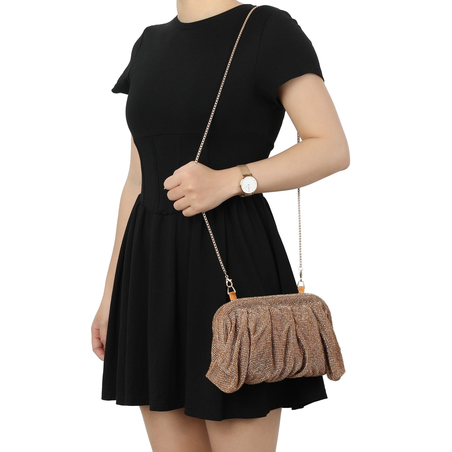 Crystal-Embellished Evening Clutch with Chain Strap