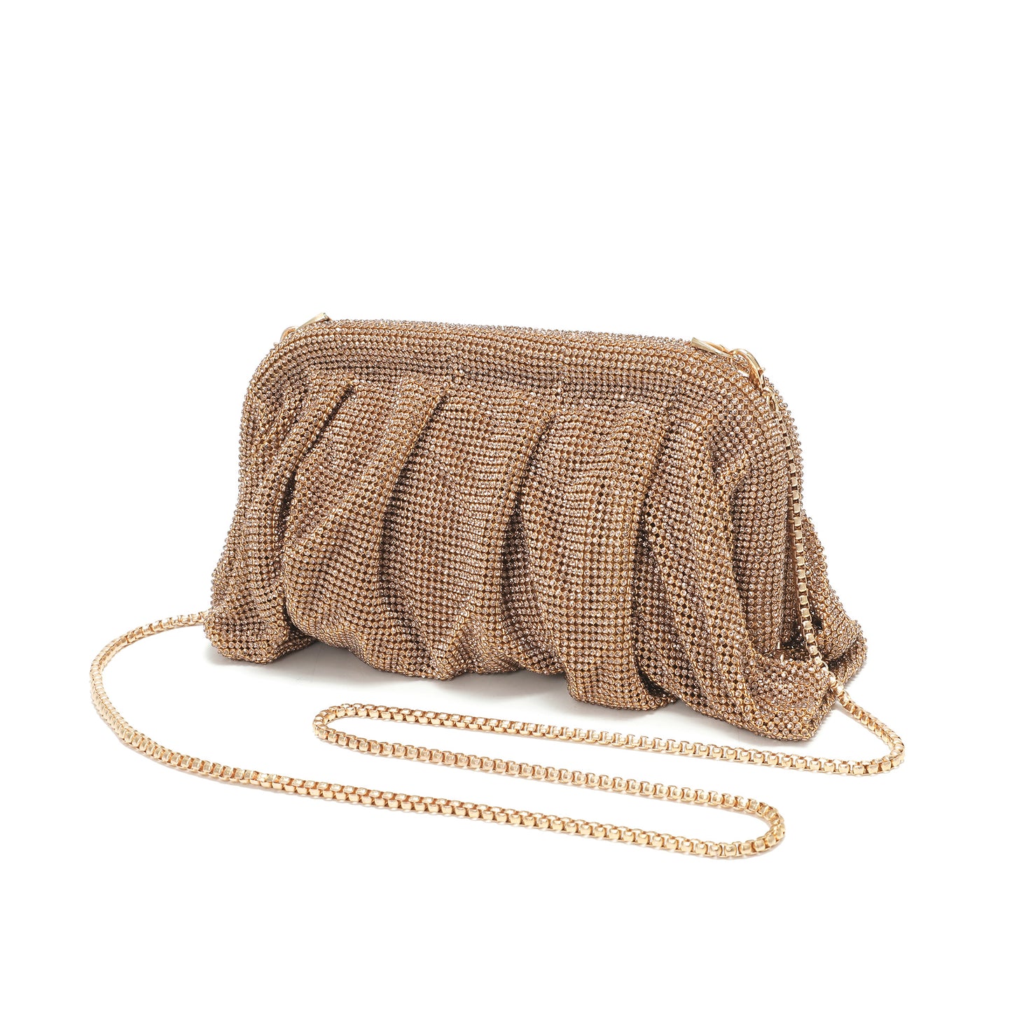 Crystal-Embellished Evening Clutch with Chain Strap