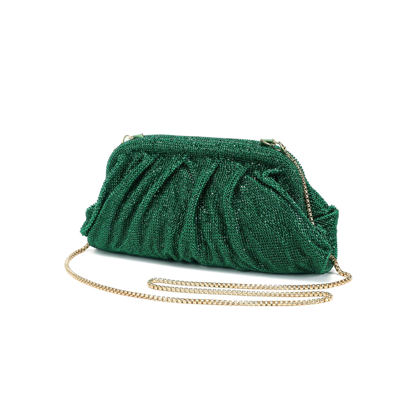 Crystal-Embellished Evening Clutch with Chain Strap