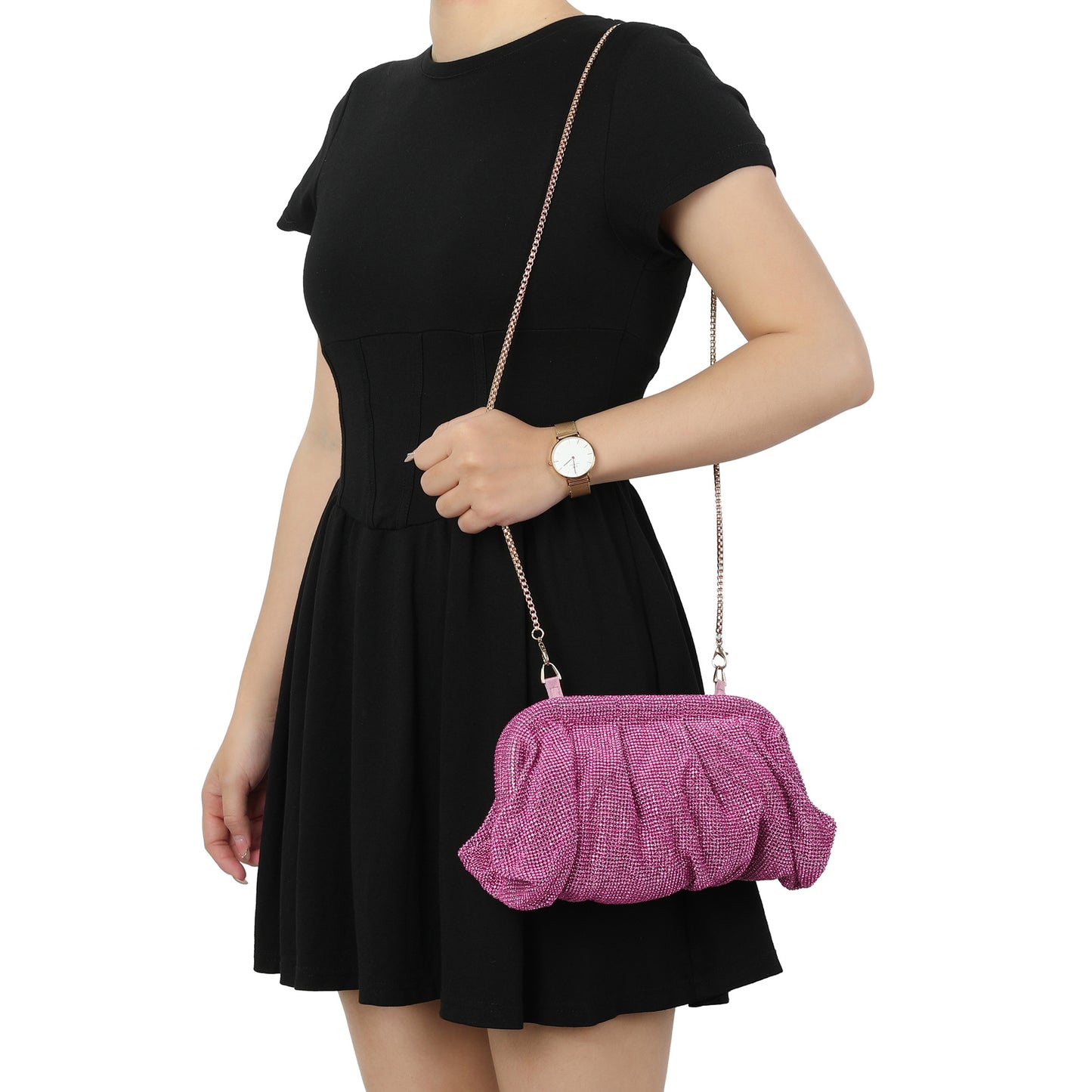 Crystal-Embellished Evening Clutch with Chain Strap