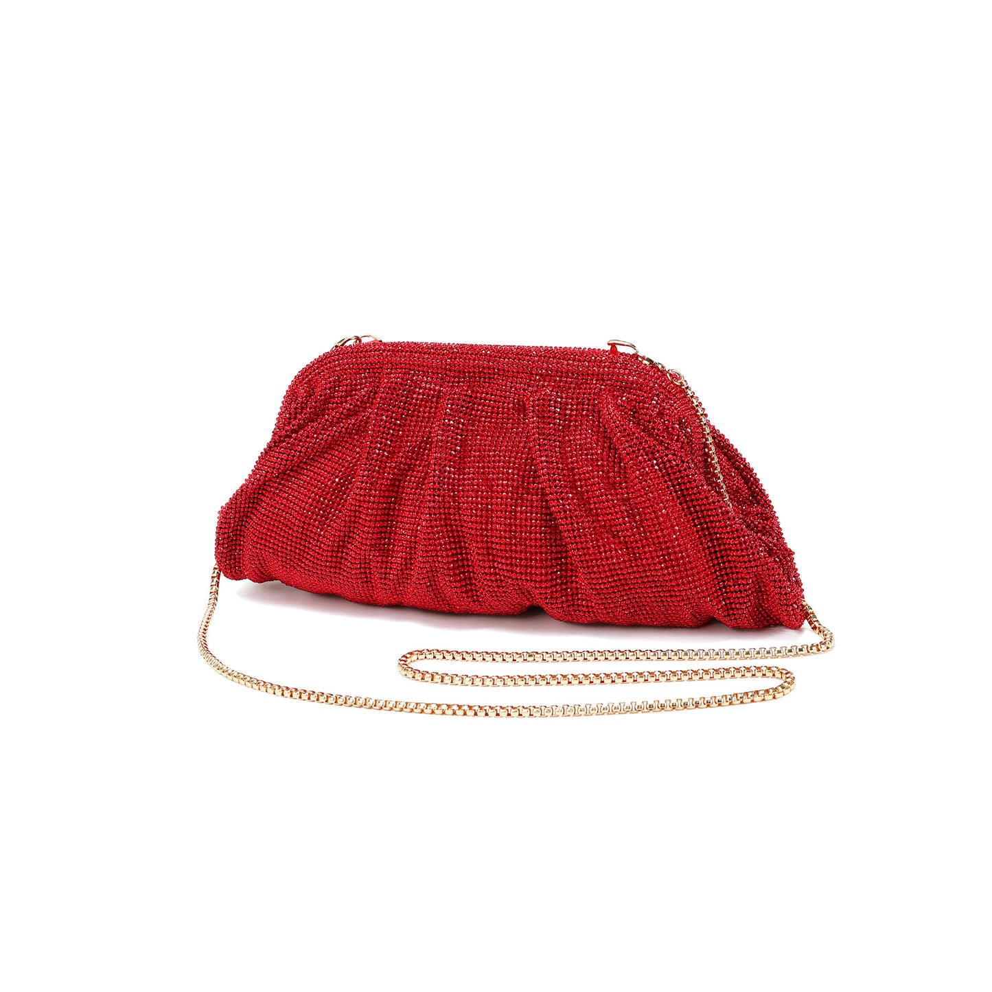 Crystal-Embellished Evening Clutch with Chain Strap