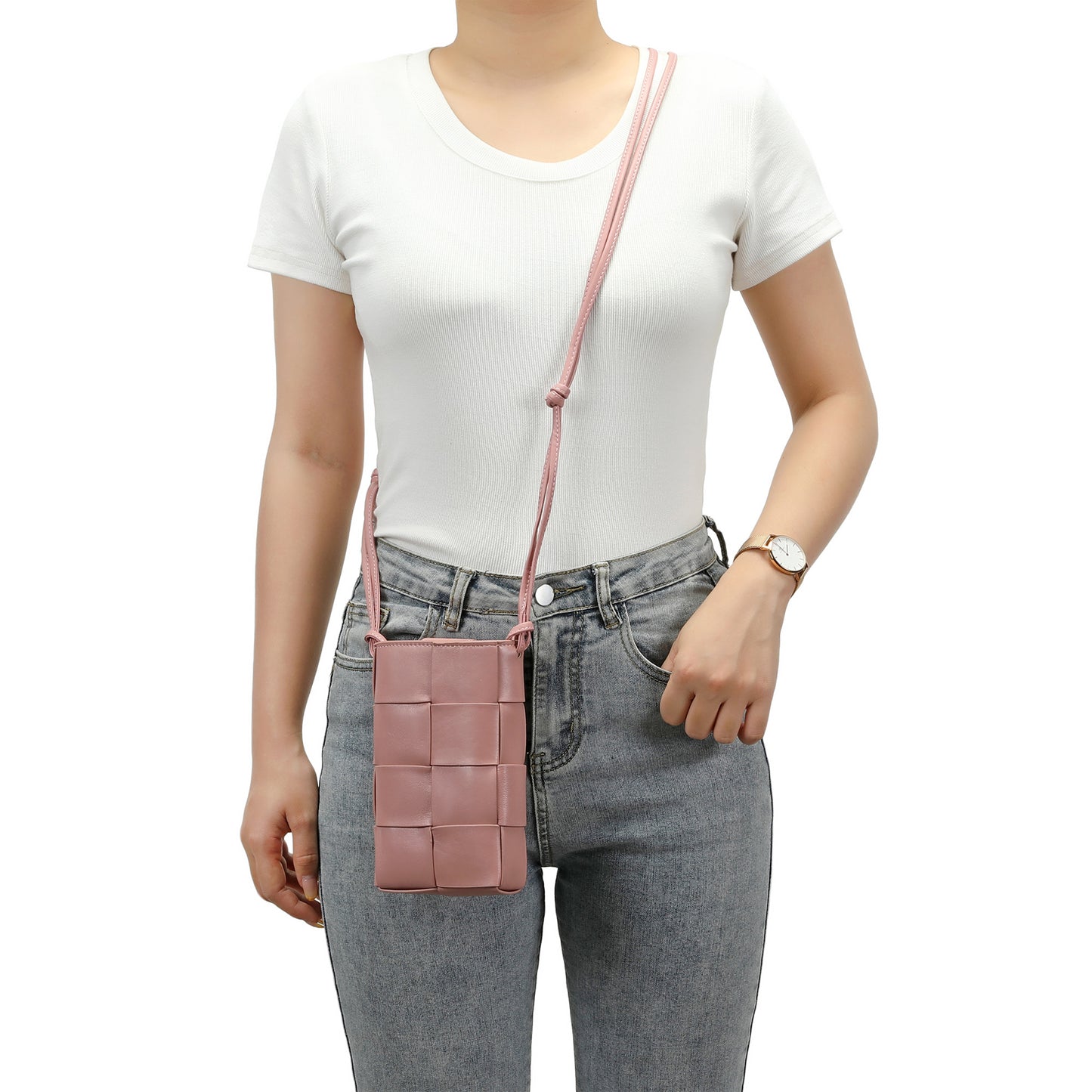 Hand-Woven Leather Phone Crossbody Bag