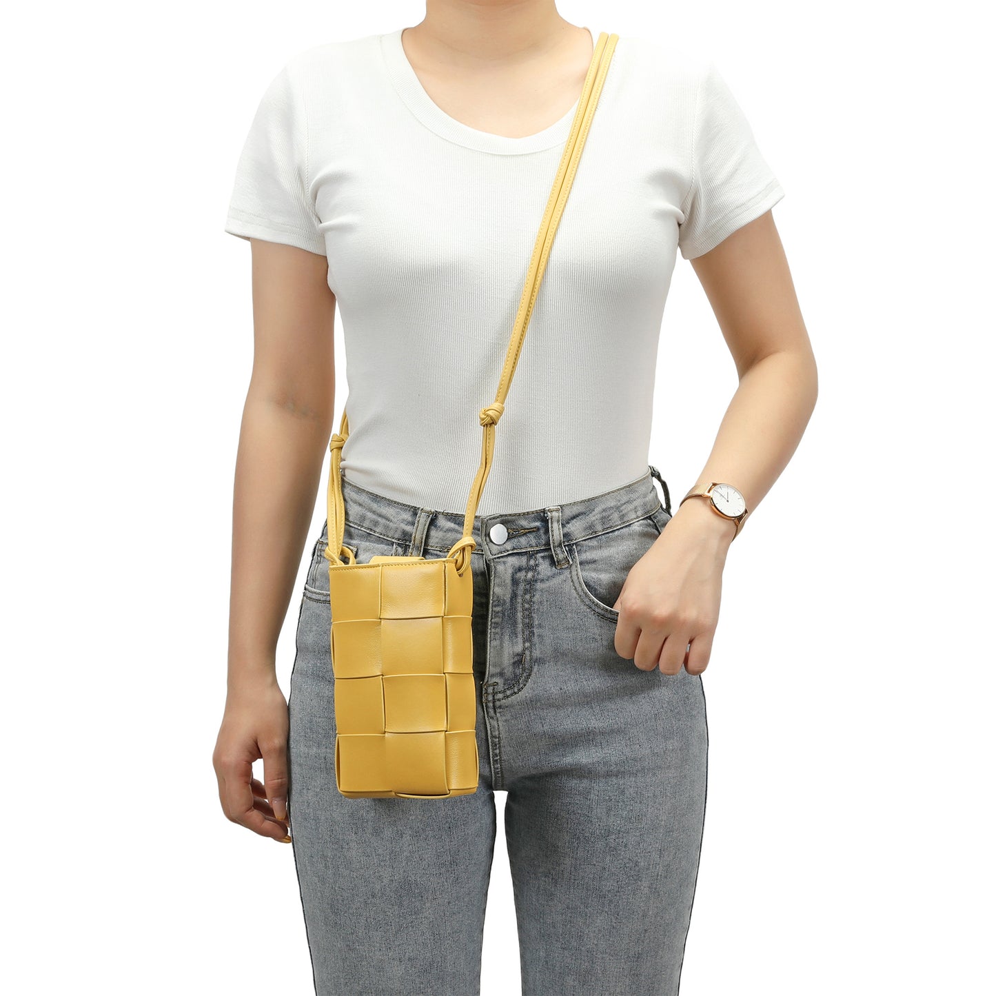 Hand-Woven Leather Phone Crossbody Bag