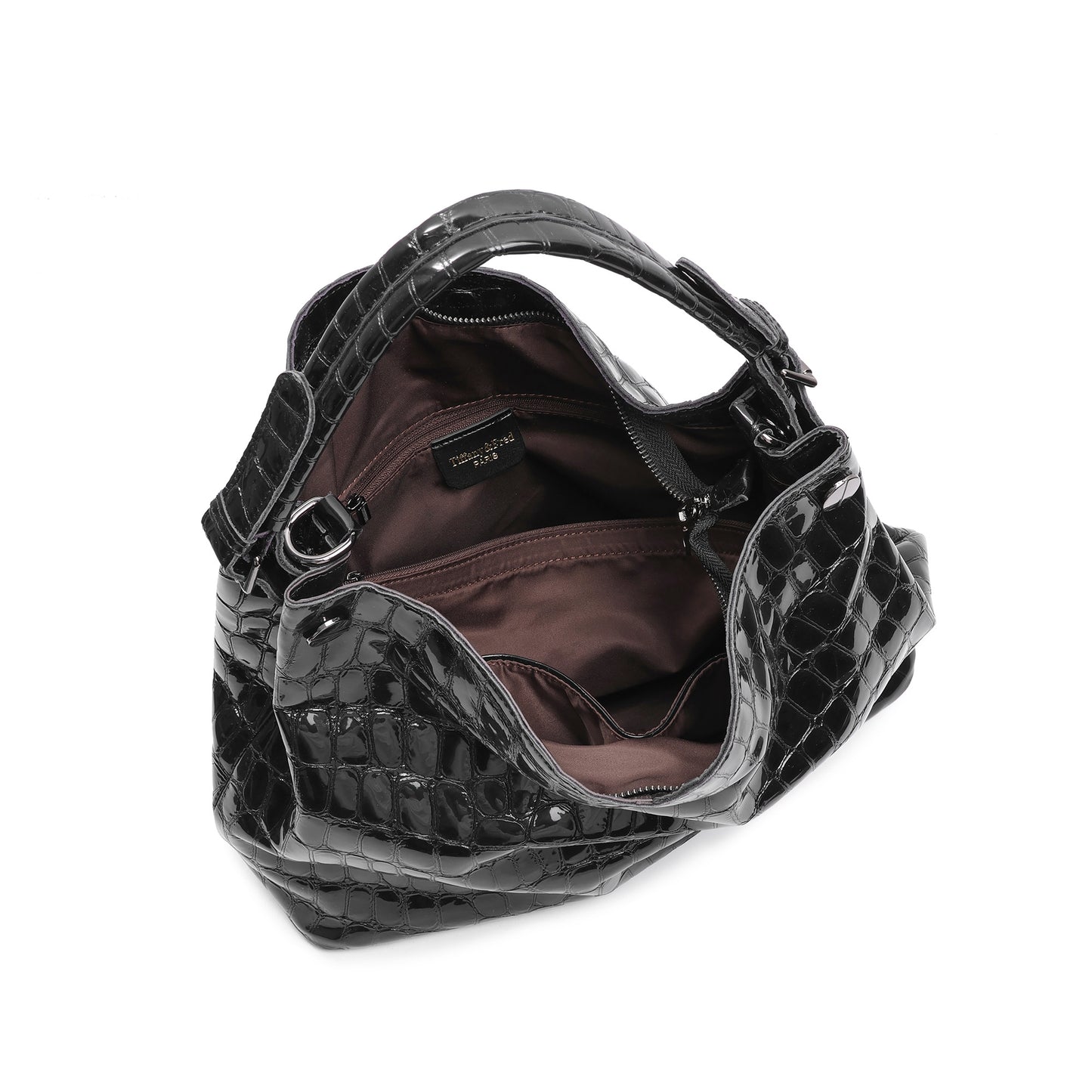 Embossed Leather Hobo Shoulder Bag