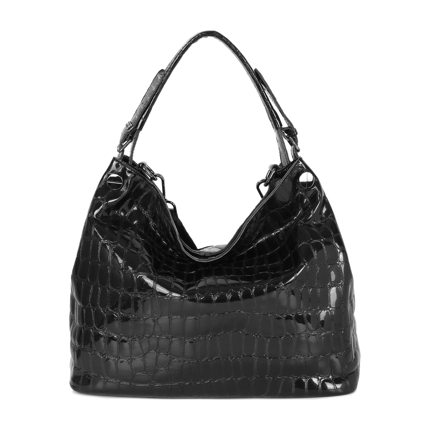 Embossed Leather Hobo Shoulder Bag
