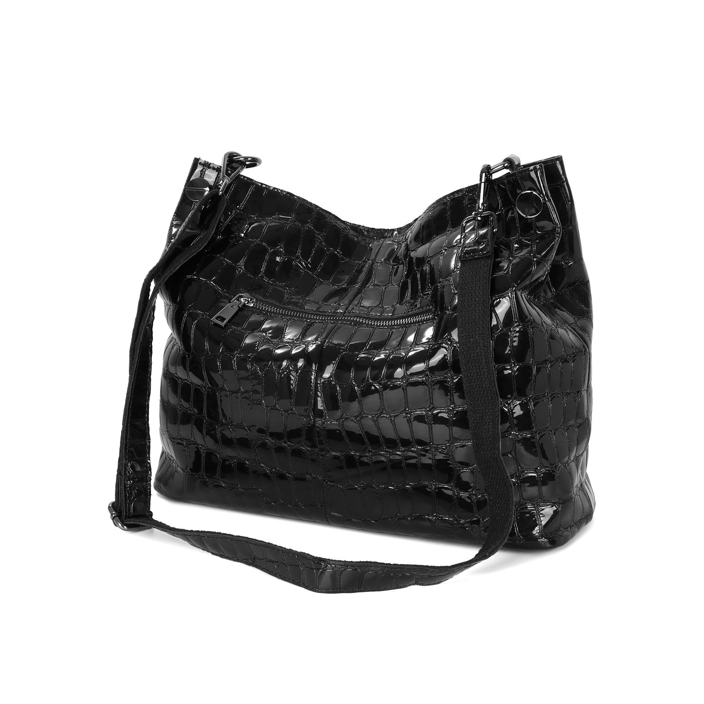 Embossed Leather Hobo Shoulder Bag