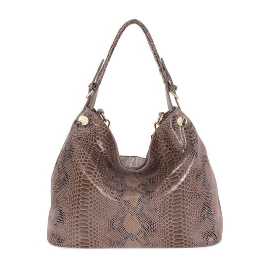 Embossed Leather Hobo Shoulder Bag