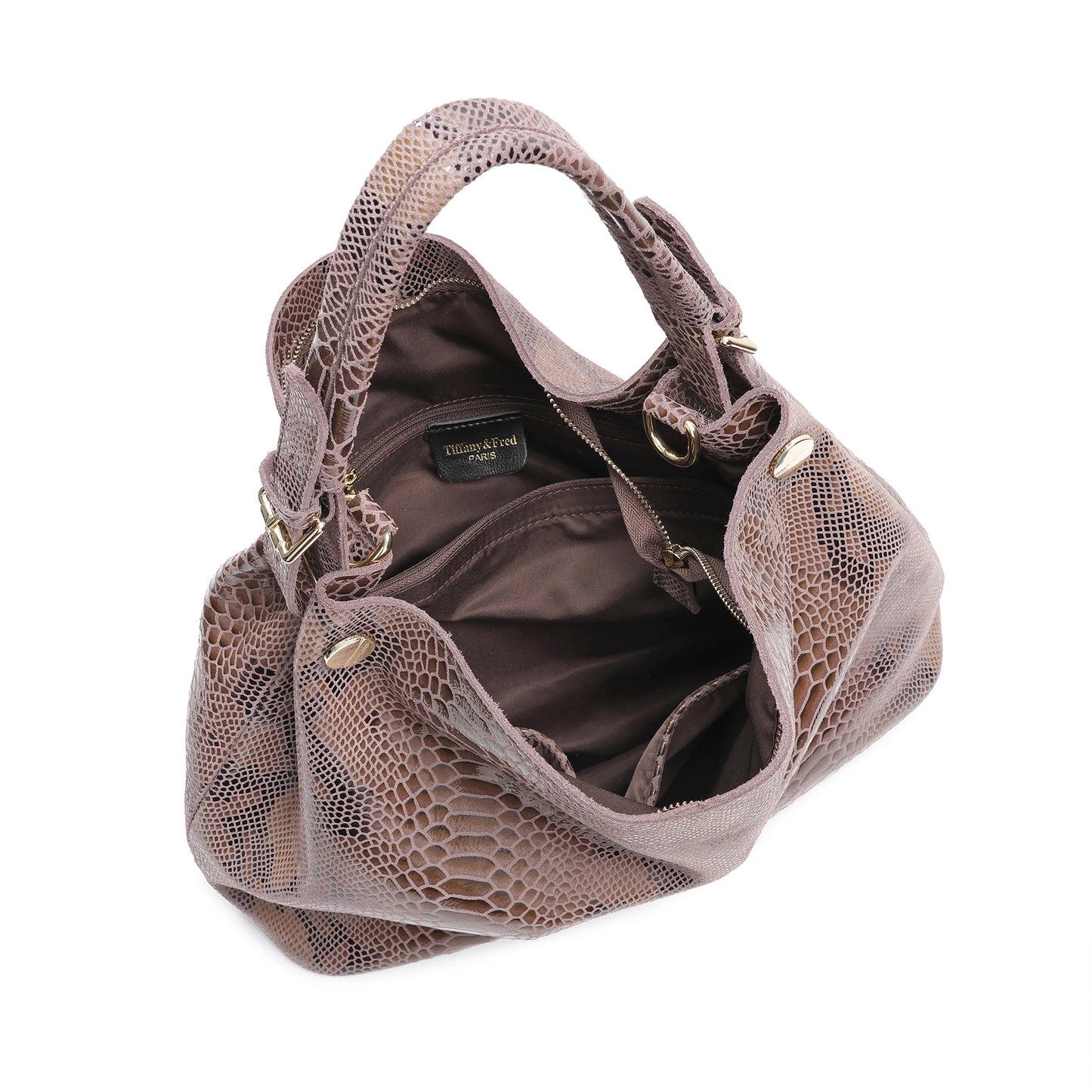 Embossed Leather Hobo Shoulder Bag