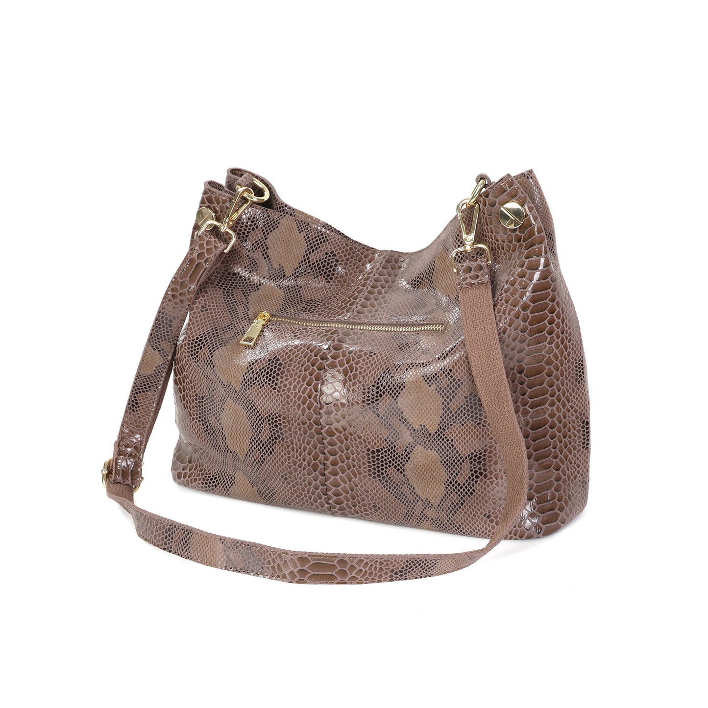 Embossed Leather Hobo Shoulder Bag