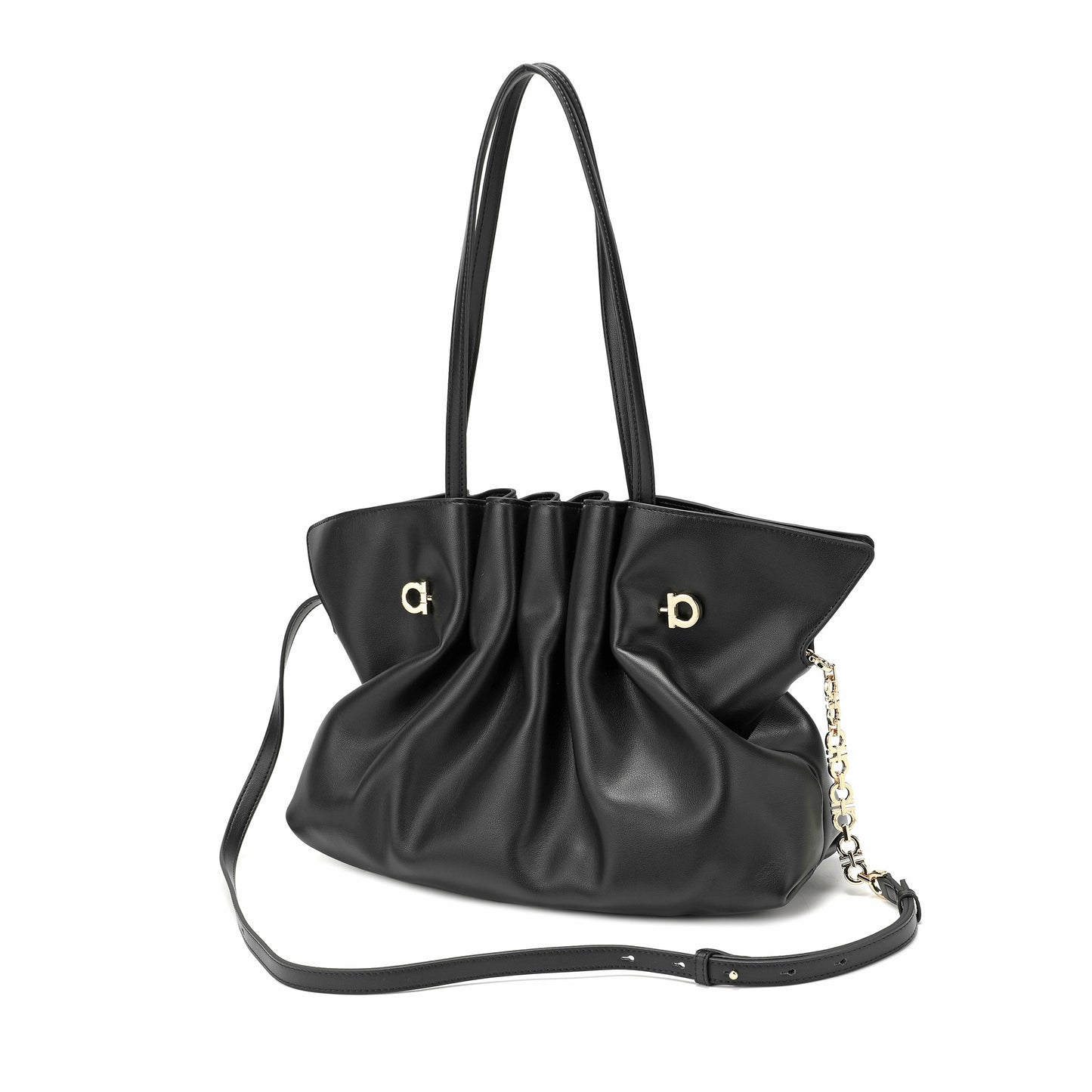 Soft Pleated Leather Shoulder Tote
