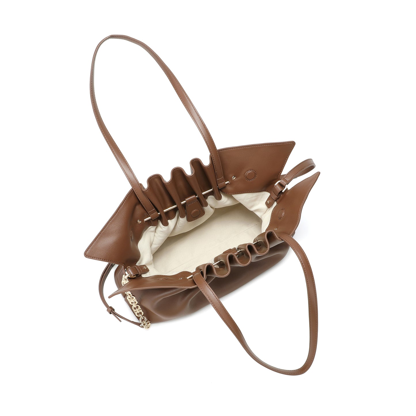 Soft Pleated Leather Shoulder Tote
