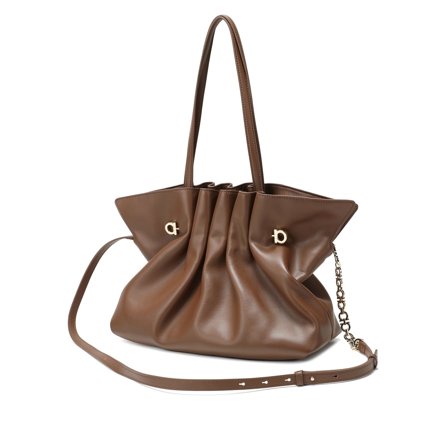 Soft Pleated Leather Shoulder Tote