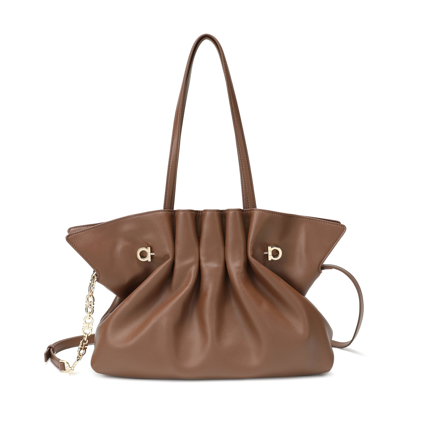 Soft Pleated Leather Shoulder Tote