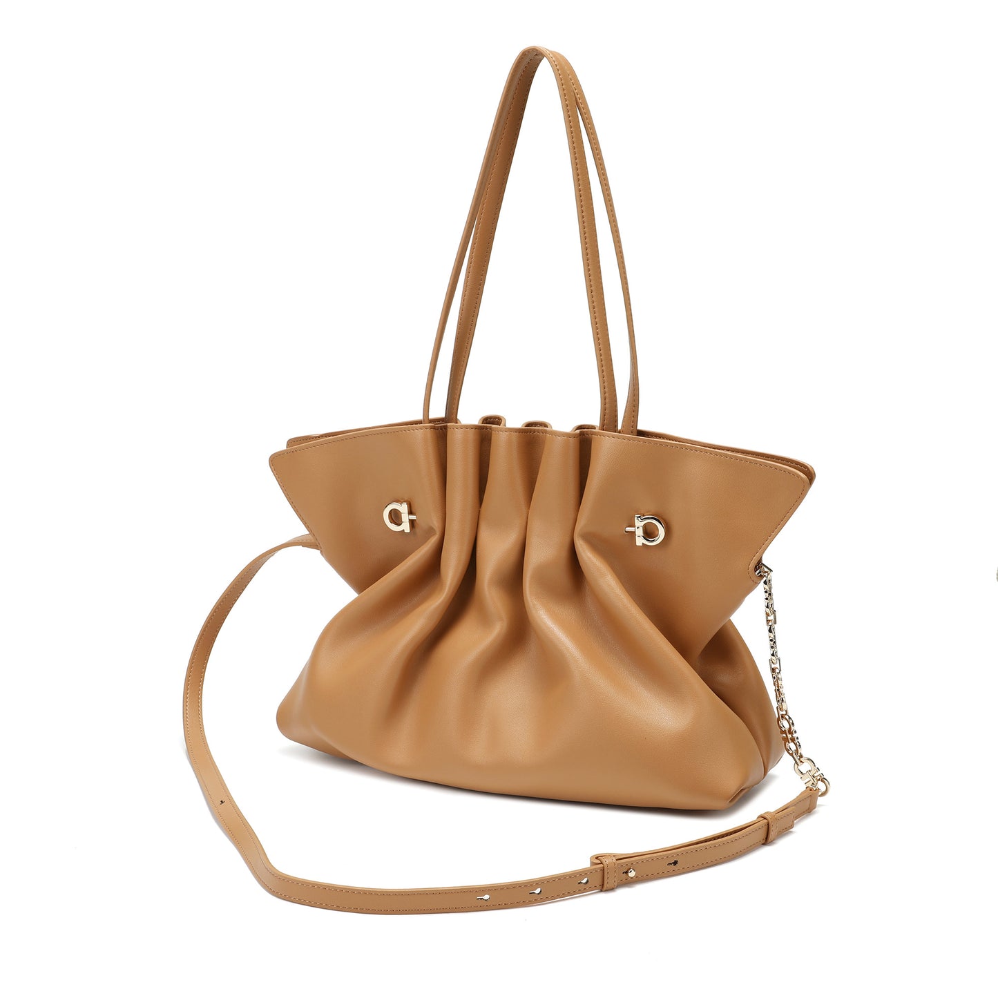 Soft Pleated Leather Shoulder Tote