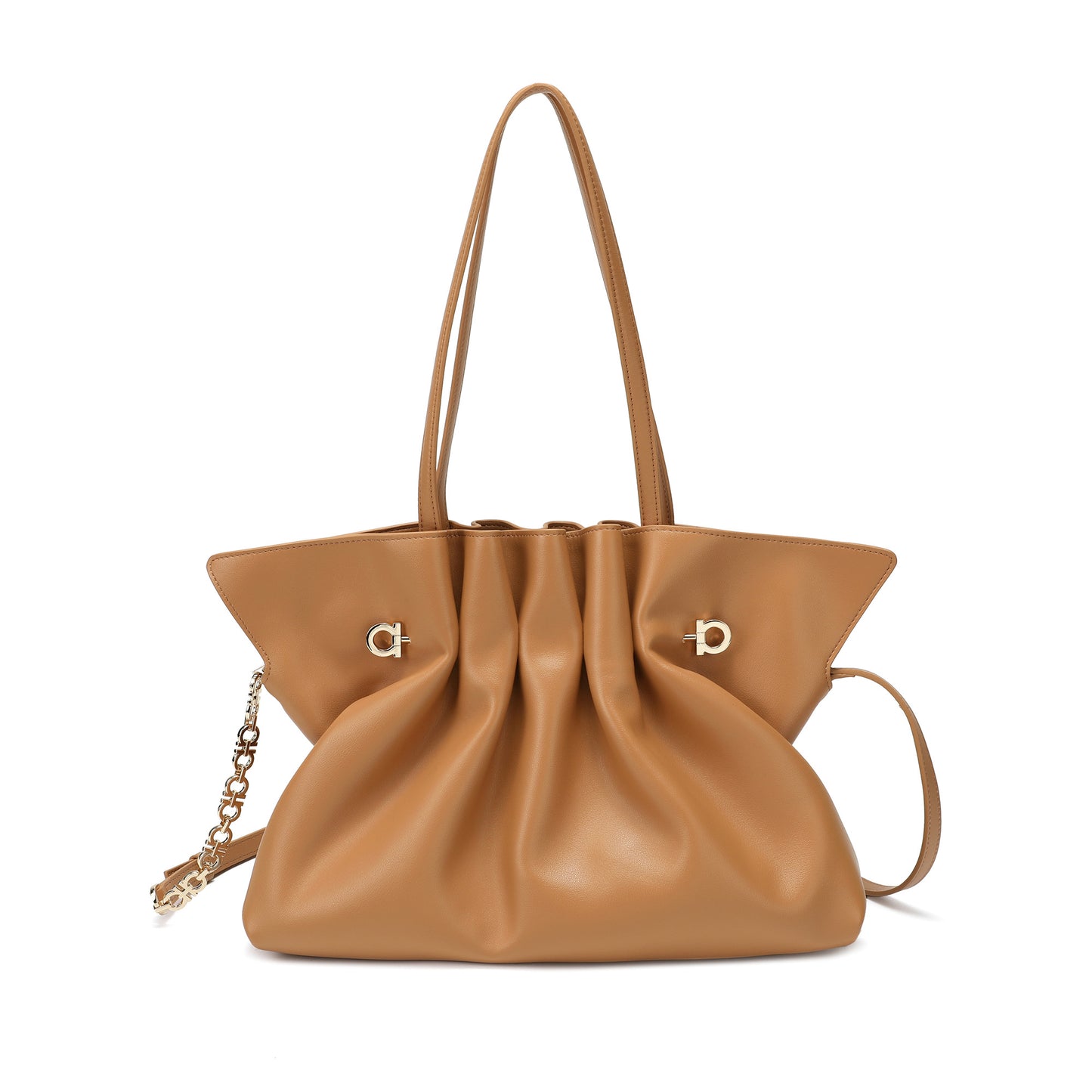 Soft Pleated Leather Shoulder Tote