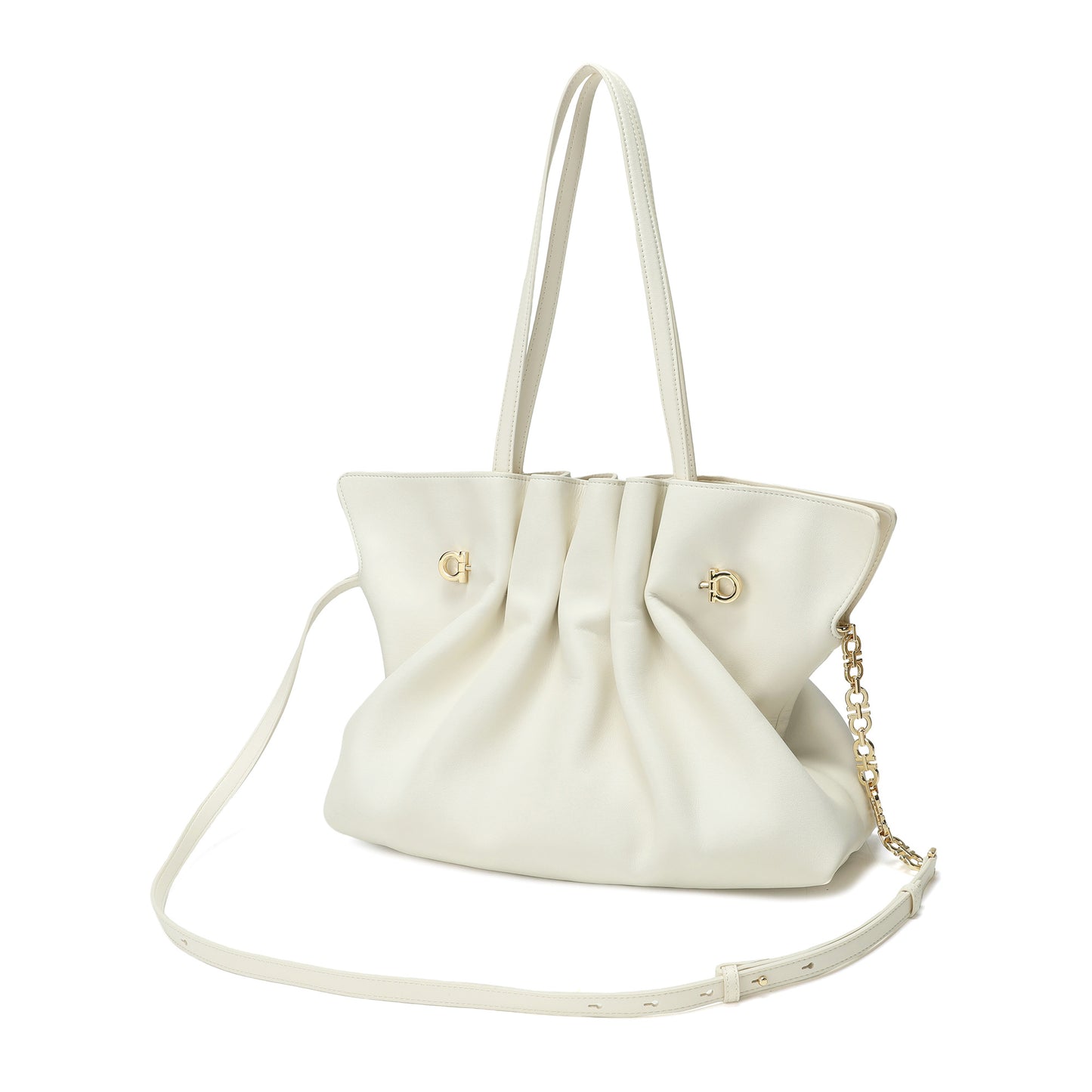 Soft Pleated Leather Shoulder Tote