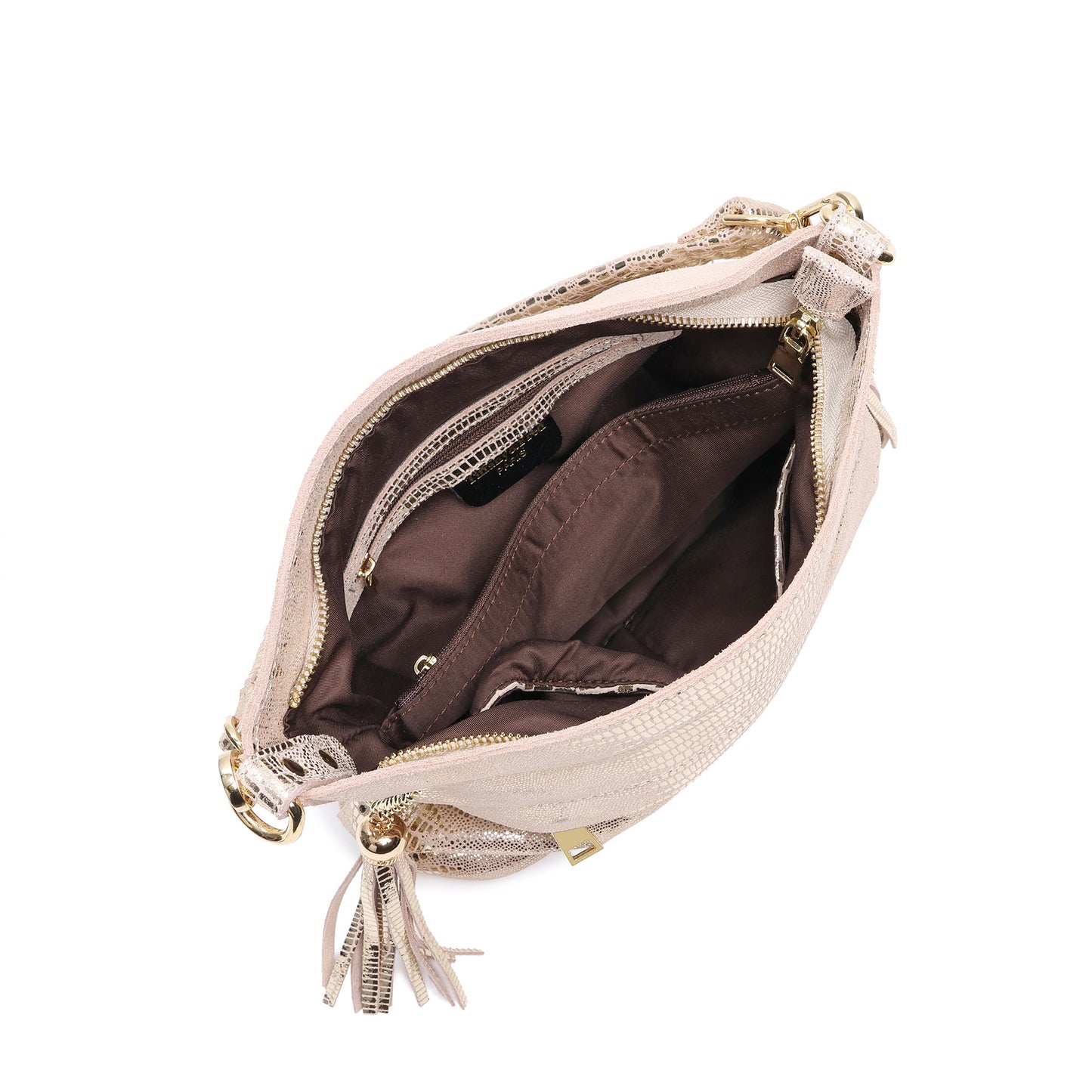 Metallic Croc-Embossed Leather Convertible Shoulder & Crossbody Bag