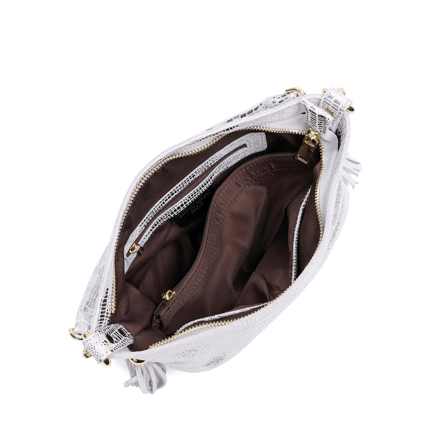 Metallic Croc-Embossed Leather Convertible Shoulder & Crossbody Bag