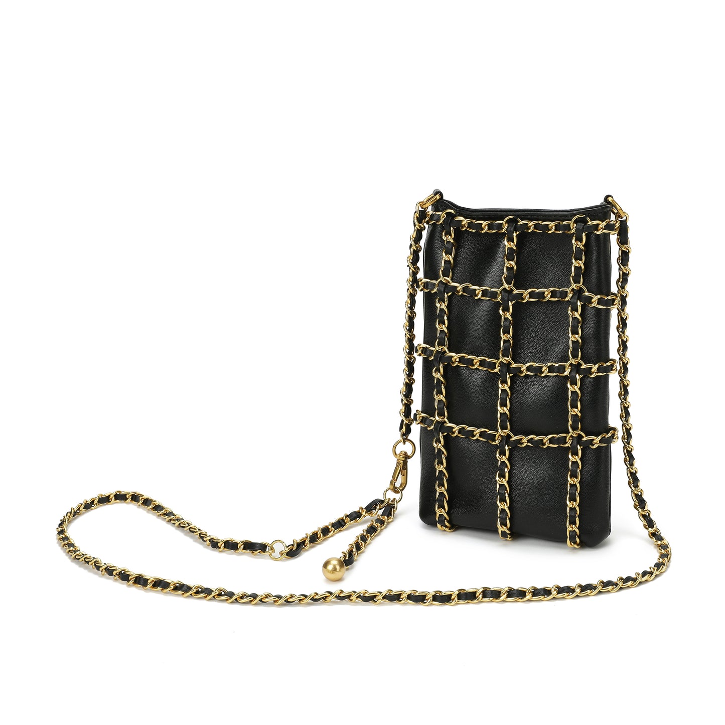 Chain-Embellished Mini Crossbody Bag