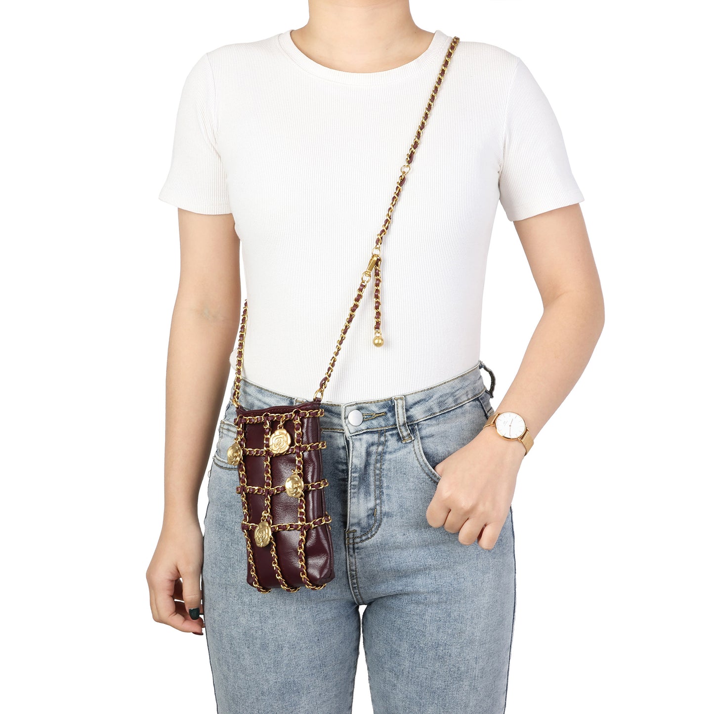 Chain-Embellished Mini Crossbody Bag