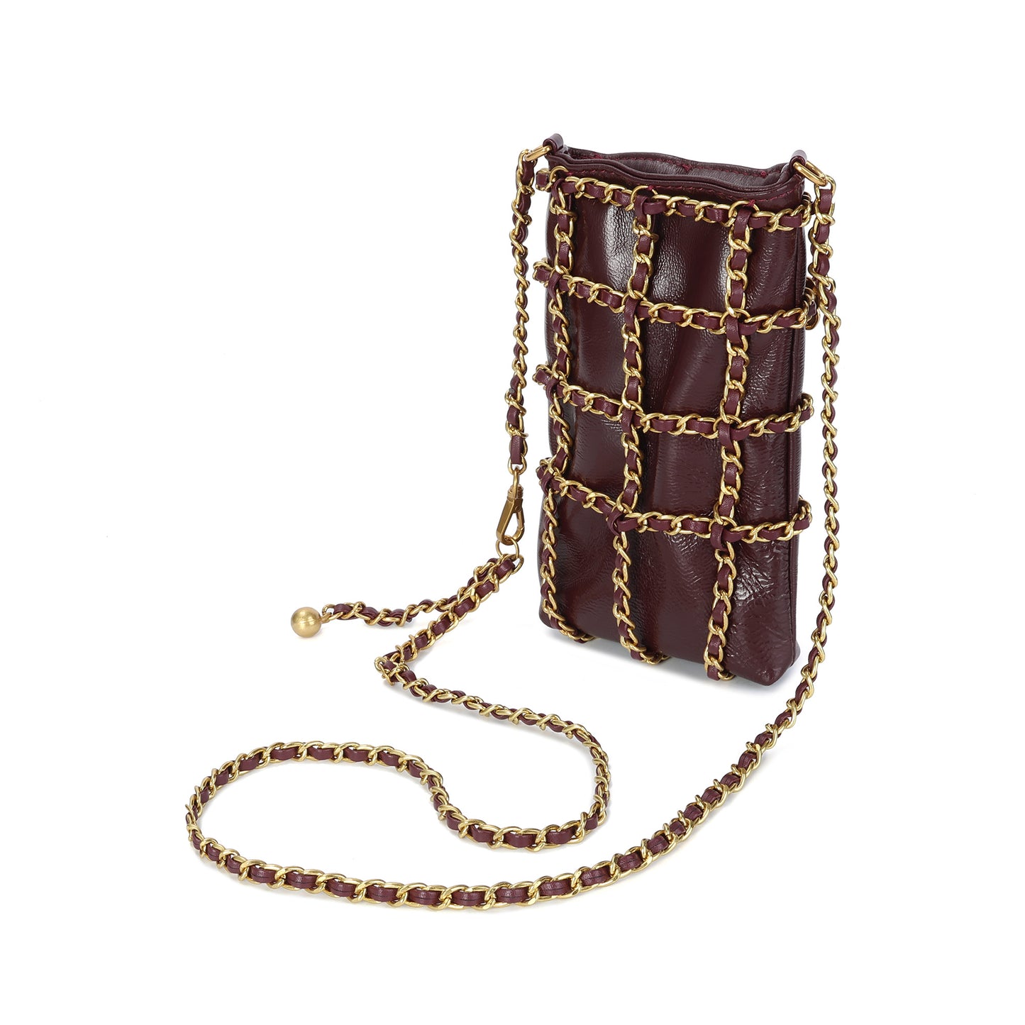 Chain-Embellished Mini Crossbody Bag