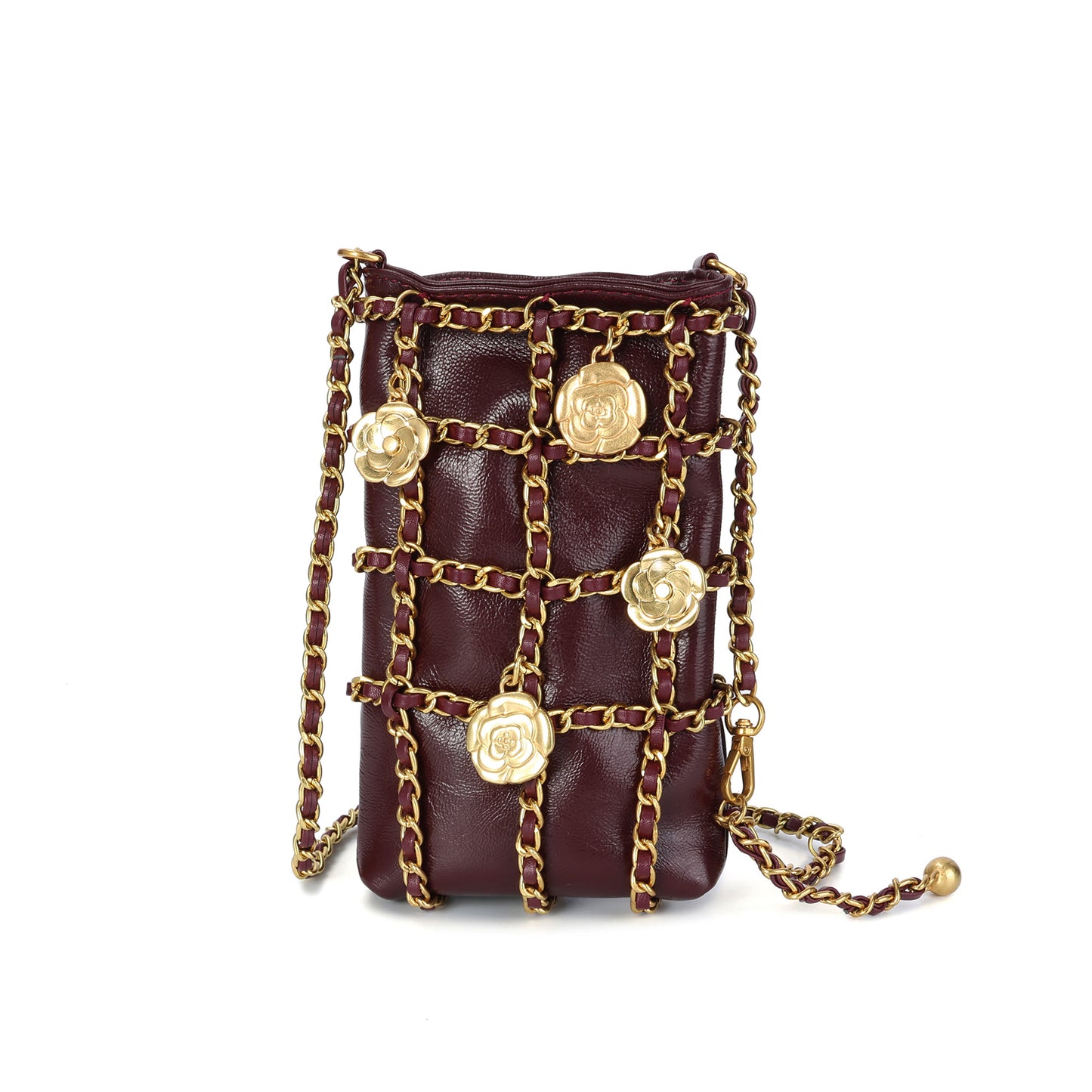 Chain-Embellished Mini Crossbody Bag