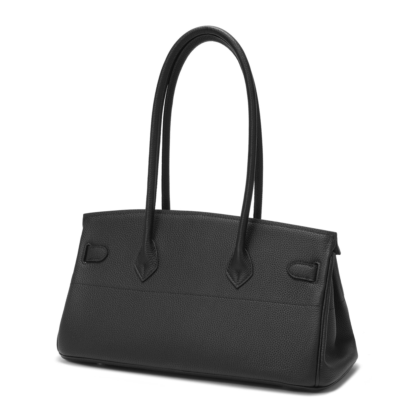 Structured Leather Top-Handle Bag with Lock Detail