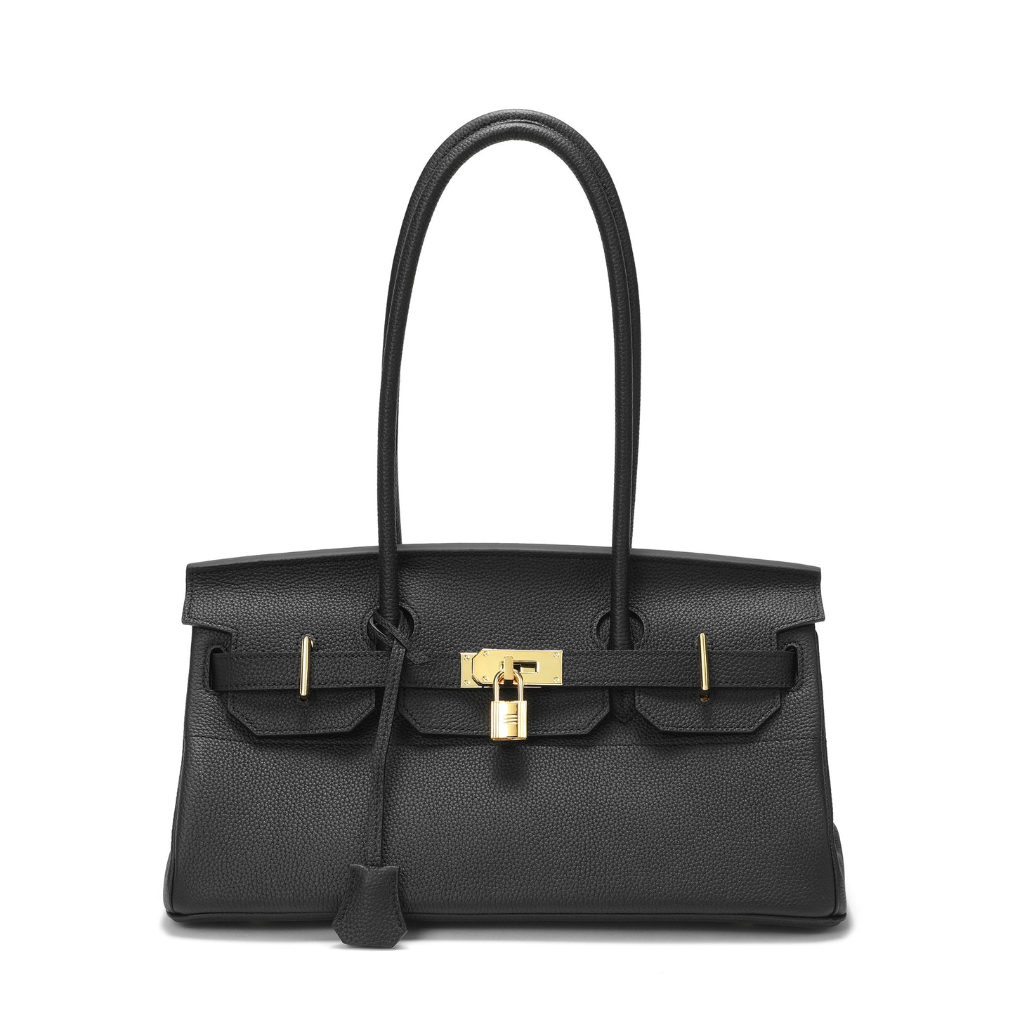 Structured Leather Top-Handle Bag with Lock Detail