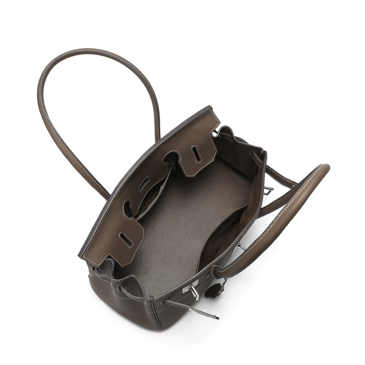 Structured Leather Top-Handle Bag with Lock Detail