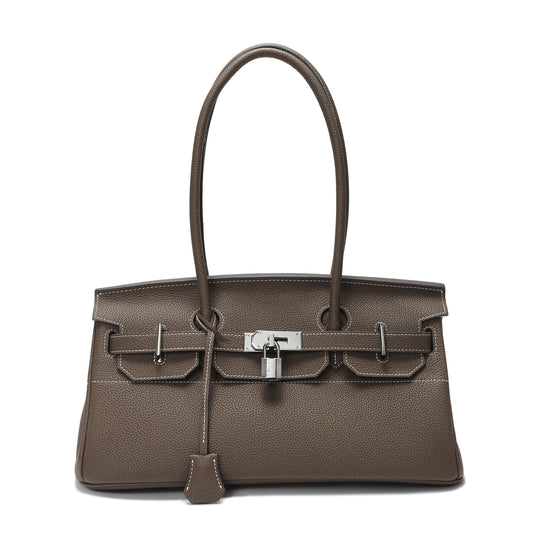 Structured Leather Top-Handle Bag with Lock Detail