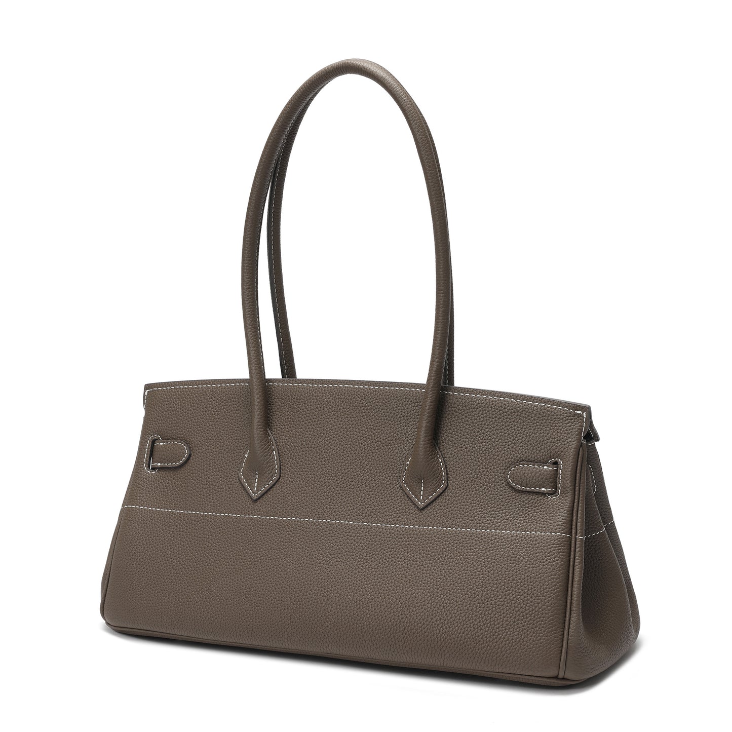 Structured Leather Top-Handle Bag with Lock Detail