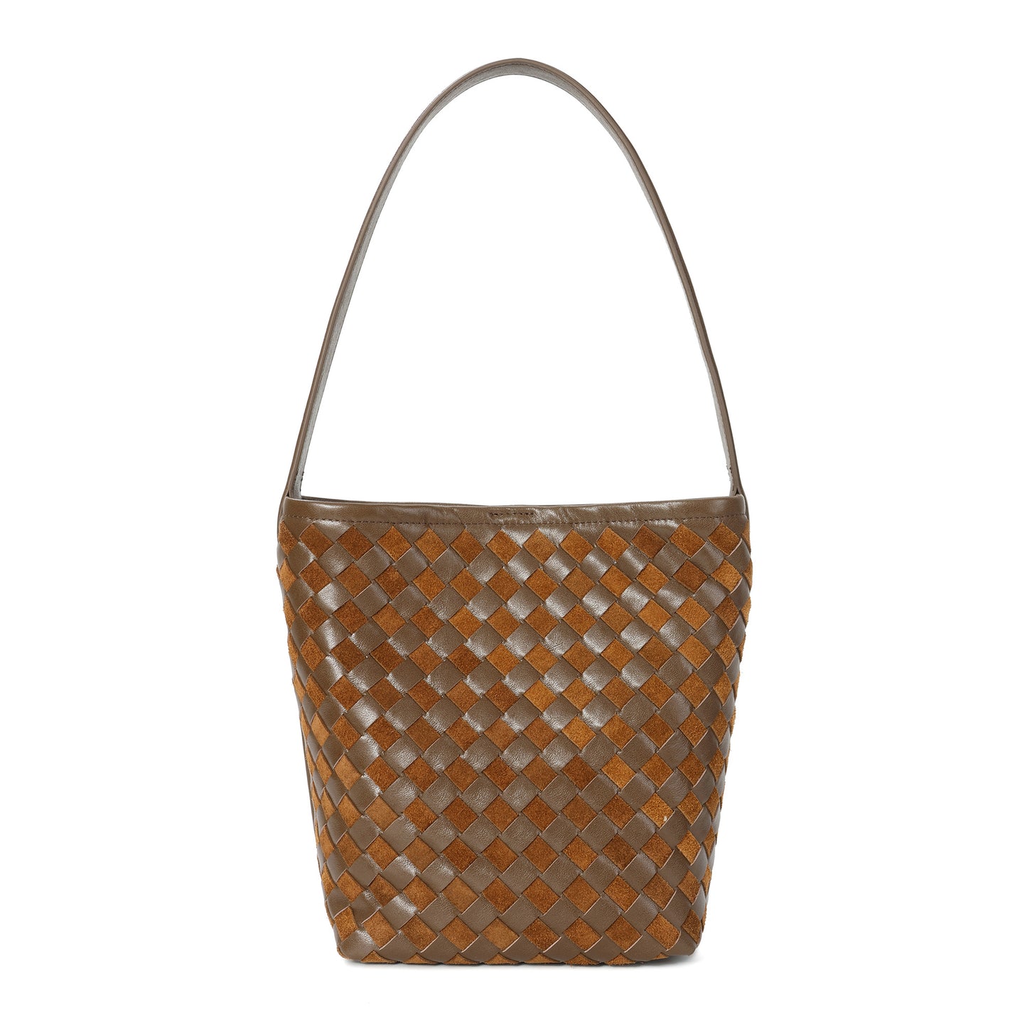 Woven Leather Shoulder Bag with Structured Bucket Silhouette