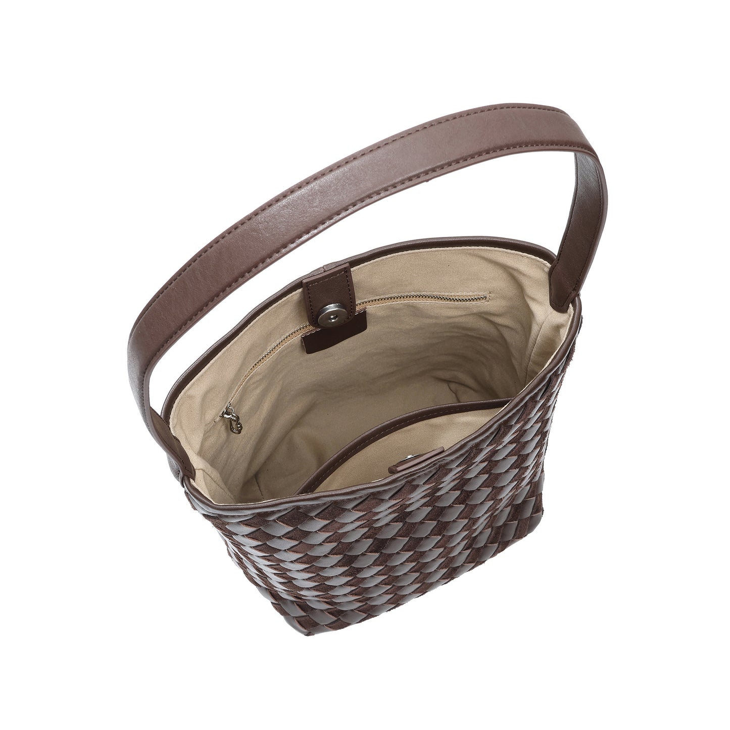 Woven Leather Shoulder Bag with Structured Bucket Silhouette