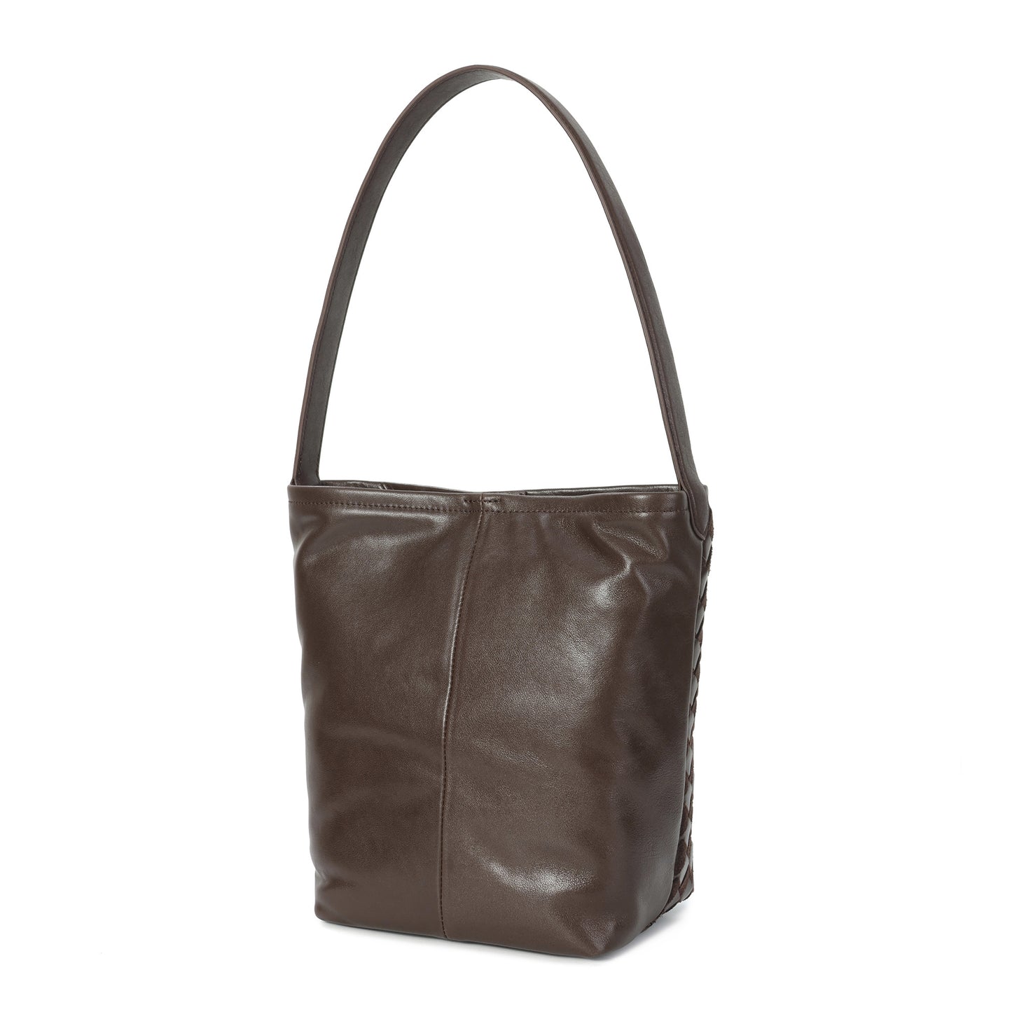 Woven Leather Shoulder Bag with Structured Bucket Silhouette