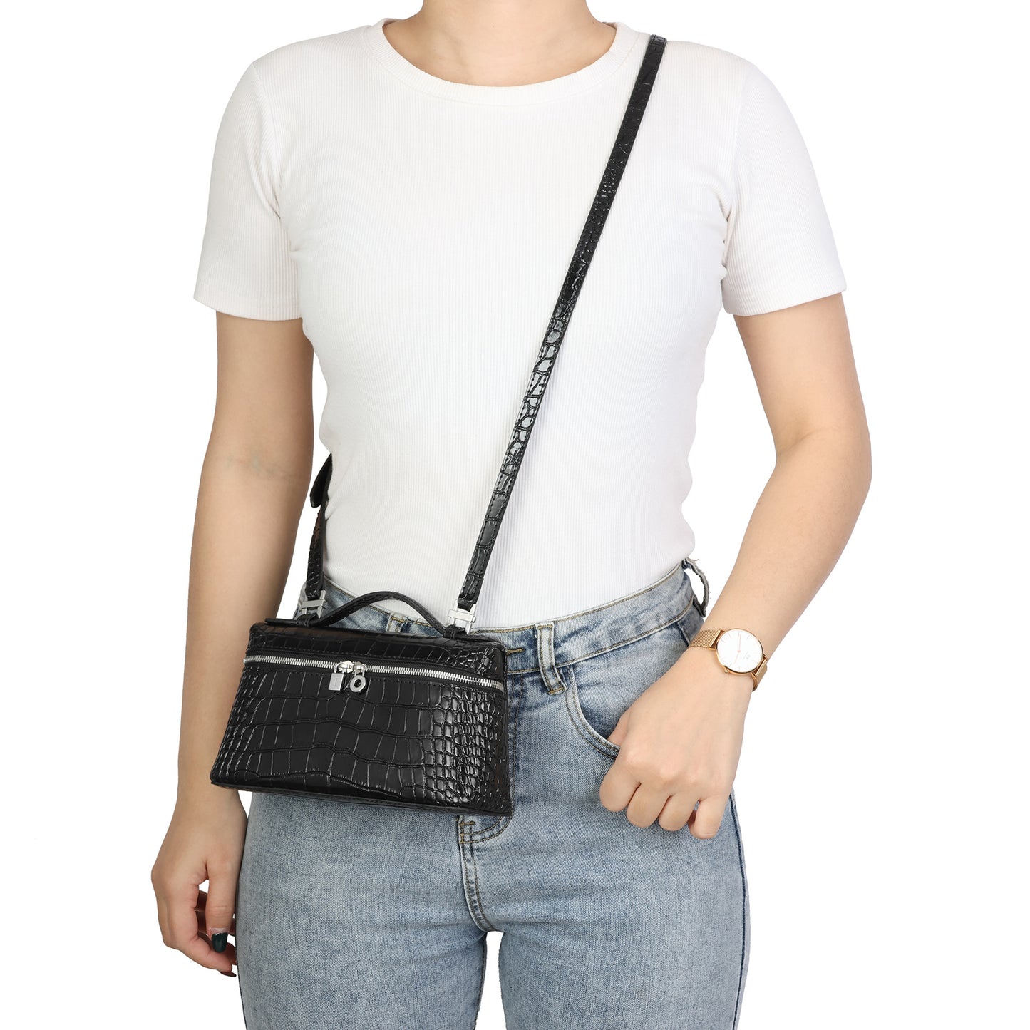 Timeless Croco-Embossed Leather Mini Top Handle Bag